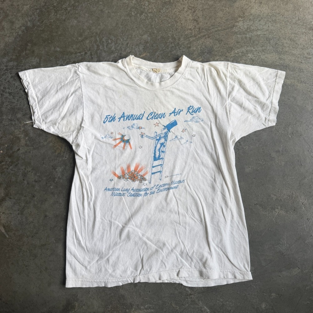 Vintage 80s Mary Engelbreit RARE Graphic Art T Shirt Clean Air Run Sz L 16x21